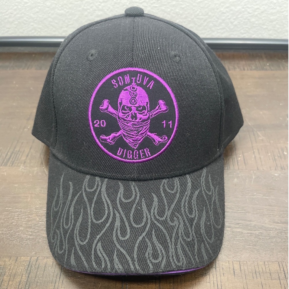 Monster Jam Son-uva Digger Black Purple Flame Snapback Hat Skull Logo Cap 2023